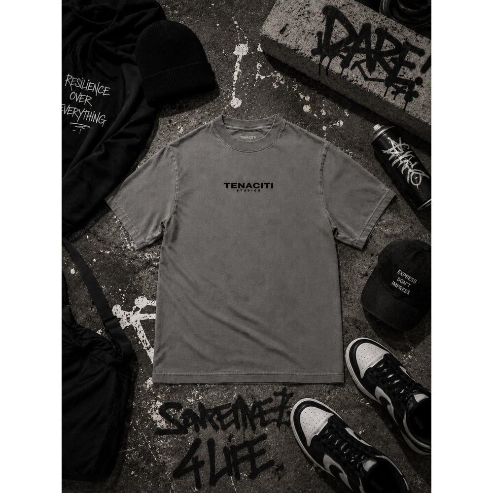 Tenaciti Studios Small Oversized Boxy Velvet Blk Fade Logo T Shirt Men’s New
